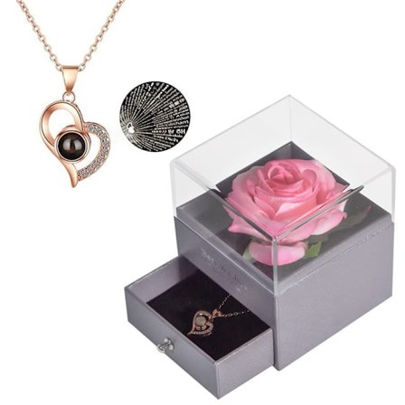 Bevarad äkta ros med I Love You-halsband på 100 språk