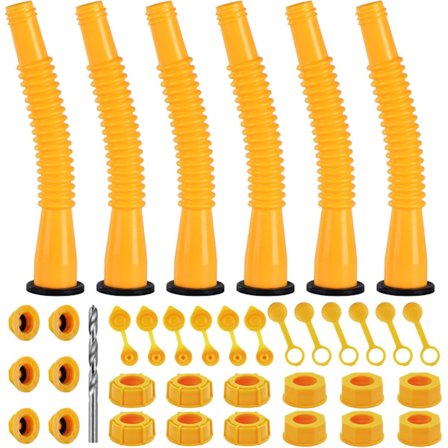 Ersättningskit för bensindunkpip med borr - Hexmutteradapter, flexibel bränsleslang & spillskyddskorkar (Gul, storleksalternativ)