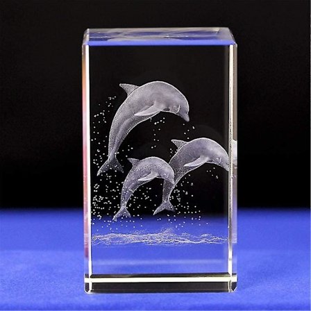 Krystallglass Delfin Ornament Modell, 3D Laser Etched Crystal Delfin Figur