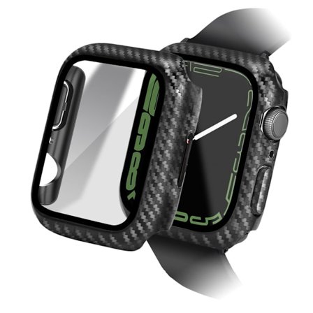 Apple Watch Series 8 (41mm) carbon fiber style covert with tempered glass - Black