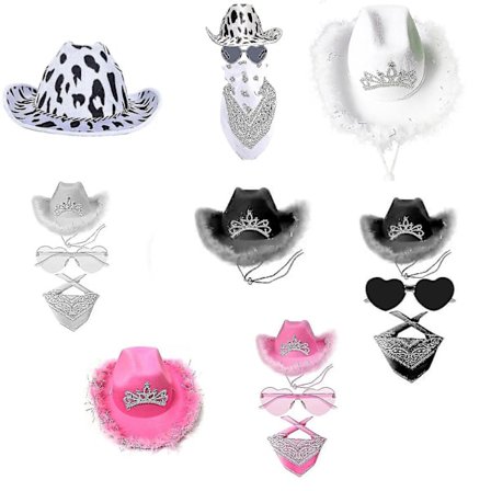 Unisex Cowboy Hat With Bandanna Glasses - Western Cowgirl Hat For Birthday Costume Cosplay Dress Party Accessories