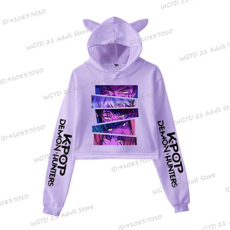 2025 Animefilmkaraktärer för kvinnor, Cropped Hoodies, Mode, Kattöron, Pullovrar, Korta Toppar, Långärmad Höst Vinter Kpop Hoodie