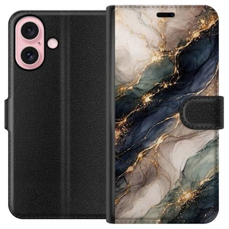 Yhteensopiva Lompakkokotelo Apple Apple iPhone 16 Ylellinen abstrakti marmoritaide mustalla, valkoisella ja kullalla elegantteine linjoineen, eksklusi