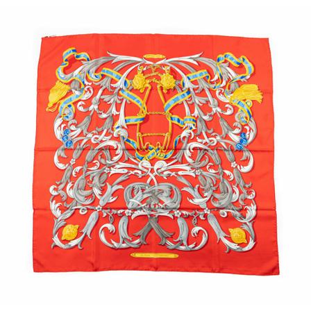 Hermès Vintage, Pre-owned Scarf 90*90cm Rood, Dames, Maat:ONE Size,Zilver