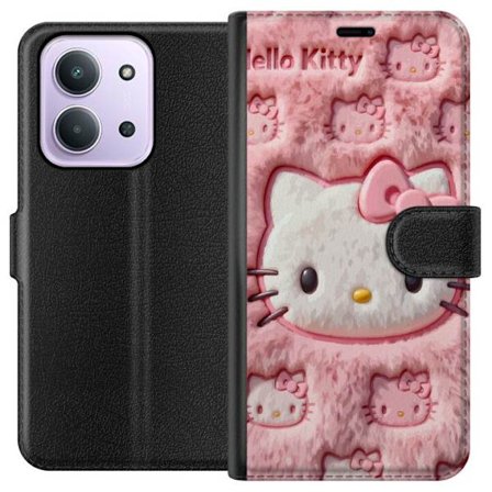 Kompatibelt Lommeboketui til Xiaomi Redmi 15C Hello Kitty rosa fluffy bakgrunn med ikoniskt ansikt og kawaii-estetikk