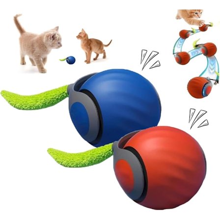 Speedy Tail 2.0 Kattleksak, Speedy Tail Kattleksak, Interaktiv Kattleksaksboll, Smarta Kattleksaker Boll, Tvåhastighetsjustering, med svans (blå+