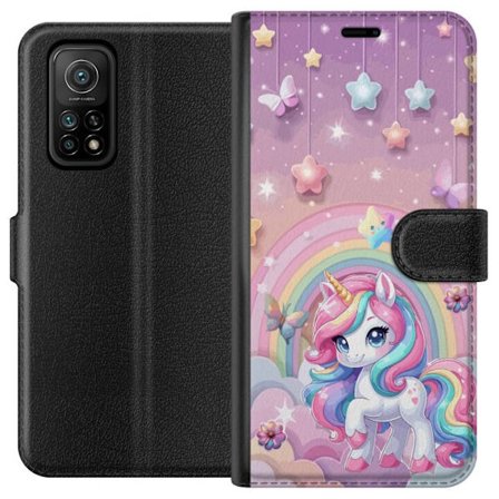 Kompatibelt Lommeboketui til Xiaomi Mi 10T 5G Magisk enhjørning med regnbue manke, stjerner og sommerfugler mot en pastellhimmel med skyer