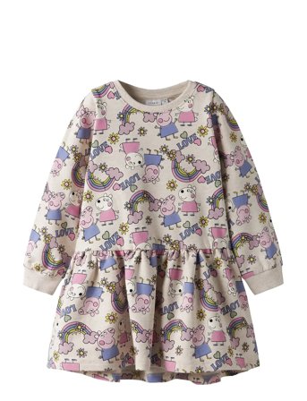 name it Nmfdarma Peppa Ls Swe Dress Bru Cplg - Cream - 116