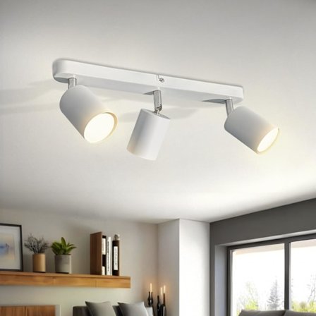 Takspotlight 3-veis Lampeholder Vinkeljusterbar, Varmhvit 3000K 5W 430LM (Pære Inkludert), Hvit Roterbar GU10 Spot Light
