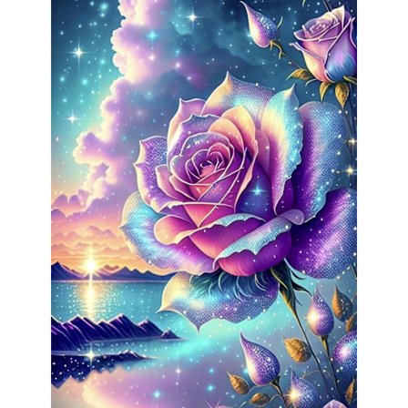 Diamond Art Kits til voksne - 5D Rose Diamond Painting Kits, DIY Full Drill Diamond Painting Kits, Sunset Gem Kunst og Håndværk til boligindretning