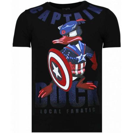 Local Fanatic Captain Duck Rhinestone - T-Shirt - 6007Z svart, Herr, Herr, Storlek: S