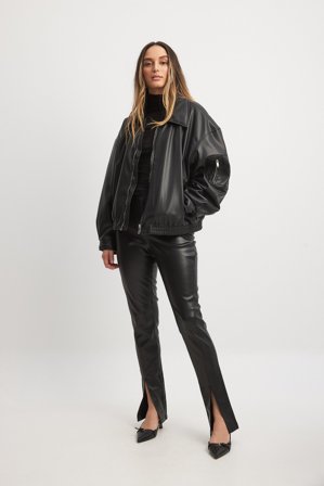 NA-KD Trend PU-Hose mit Schlitz vorne - Skinny Hosen - Schwarz - EU 36