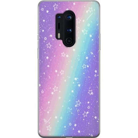 Kompatibelt Mobildeksel til OnePlus 8 Pro Rainbow-farget pastellbakgrunn med hvite stjerner og gnistrende prikker i myk overgang