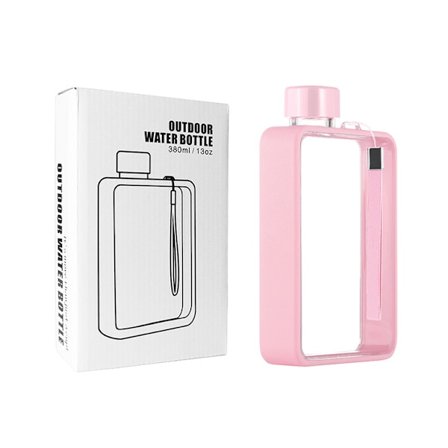 380ml Flad Vandkop Høj Værdi Transparent Bærbar Fitness Sports Firkantet Plastik Vandflaske, Pink