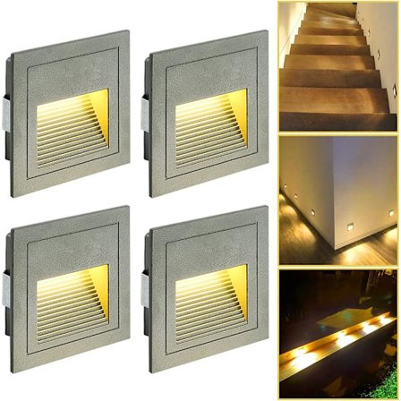 4 stycken 3W LED Inbyggda Vägglampor, Kalla Vit IP65 Vattentäta Trappbelysning, Stegljus, Aluminium, Dekoration Inomhus Utomhus Belysning (kalla vit, 