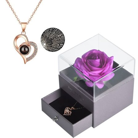 Bevarad äkta ros med I Love You-halsband på 100 språk