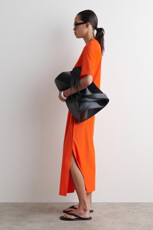 COS Women's Abito T-Shirt Midi In Cotone in Arancione