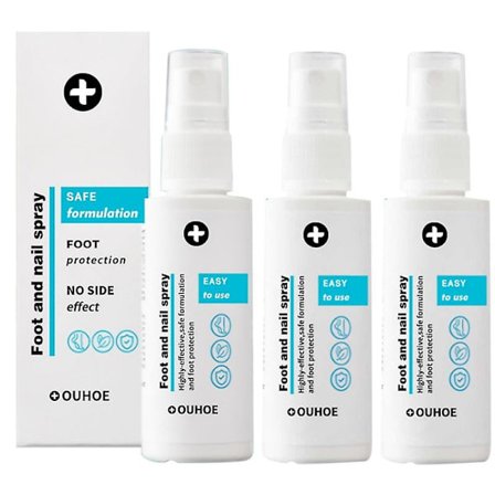 3-pakning Ouhoe Pro Fot- og Neglespray, Naturlig og Kraftig Fotpleie