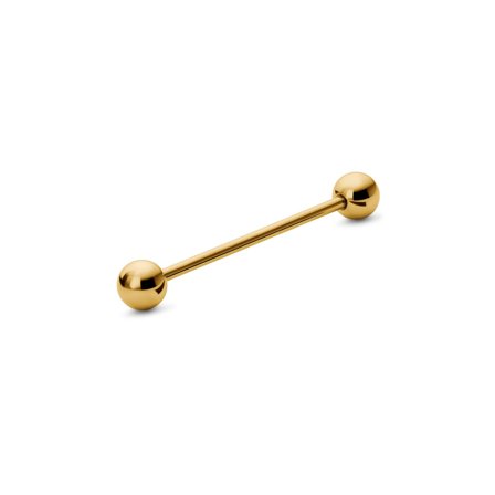 18 mm Gold-Tone Straight Ball-Tipped Surgical Steel Industrial Barbell for Men - Piercing jewellery