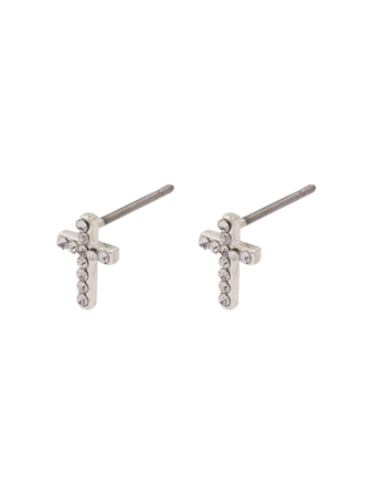 MATCH - Clara Crystal Cross Earrings - Pilgrim - Str. ONESIZE - Dame - Tilbehør - Grå - Resirkulert sink og rustfritt stål