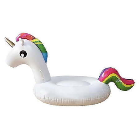 Förtjockad Regnbågsenhörning Uppblåsbar Flytande Paddelmontering Simcirkel Fritidsstol Vatten Flytande Säng, 190 * 87 * 92cm