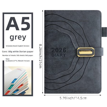 2026 årsbokslutskalender, vecko- och månadsplaner samt dagliga planer för 365 dagar Grå