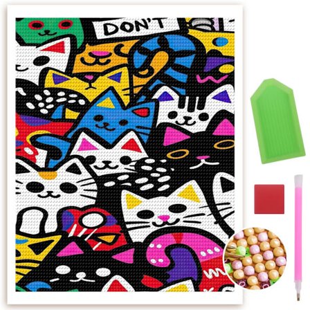 Sött Katt Diamantmålningskit 5D DIY Full Diamantmålning Diamantmålning Rund Full Borr Perfekt för Hemväggsdekor