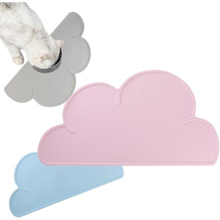 1 stk. Anti-skrid Silikone Måtte til Kæledyrsfoder, Skyformet Design til Mad og Vand, Ideel til Katte og Små Hunde - 48 * 27cm (pink)