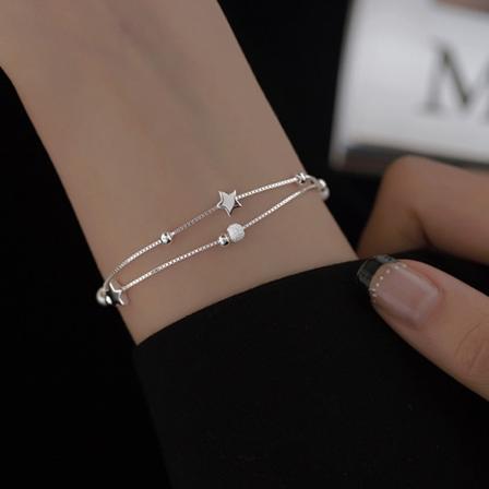 Mote stjerners belagt sølv charm armbånd og bangle perle kjede justerbar