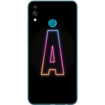 Kompatibel Mobilcover til Honor Honor 9X Lite Minimalistisk neonbogstav A i regnbuefarvet lys mod sort baggrund i moderne typografisk stil