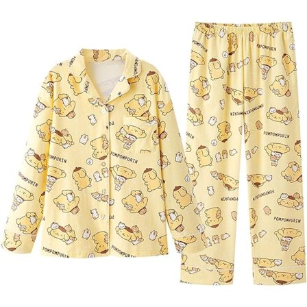 Kawaii Tegneserie Pyjamas til Kvinder Piger Langærmet Skjorte med Pj Bukser Nattøj Hjemmetøj 2 Dele Pyjamas Sæt