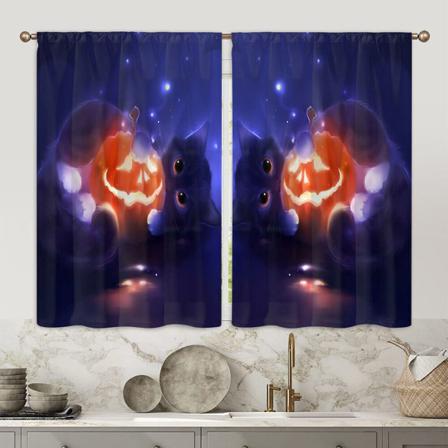 2 Paneler Köksgardiner Cat Pumpkin Topper Dekor Kort Panel