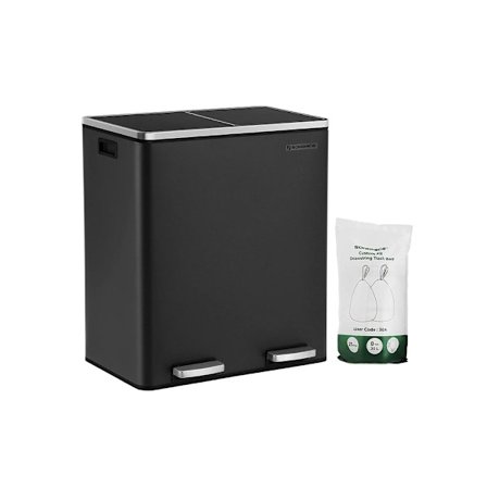 Rootz skraldespand - Skraldespand - Pedalspand med 2 rum - Affaldssepareringssystem - Med fodpedal - 2 indre skraldespande - Køkkenaffaldsspand - Stål