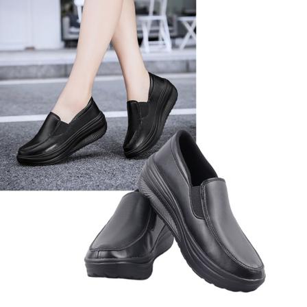 Tykke sålede slip-on sko sneakers til kvinder, moderigtige, elegante PU-lædersko til fritidssport, dating, sort 38