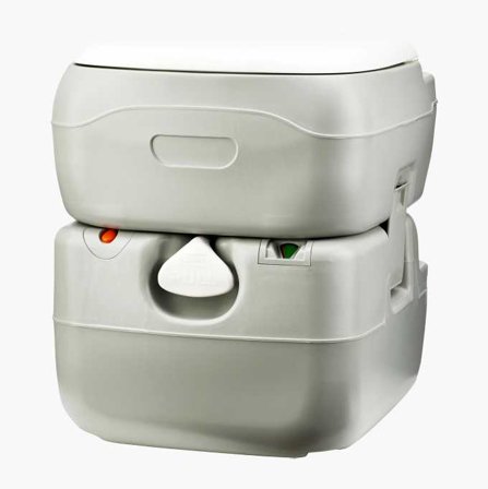 Biltema - Portabelt kjemisk toalett med spyletank og gasstett septiktank, perfekt for båter, campingvogner og hytter