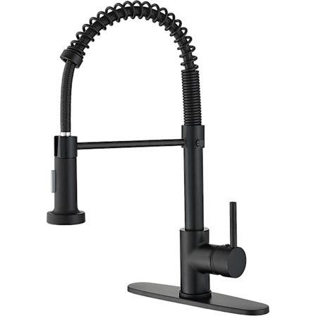 Köksblandare med utdragbar spray, svart fjäderbelastad kommersiell diskbänksblandare i massiv mässing med 10 " monteringsdetaljer