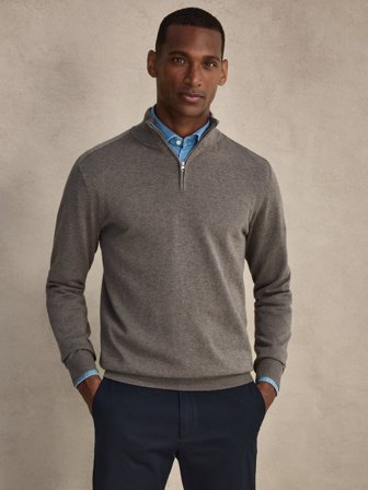 Taupe Half Zip Sweater Regular Fit