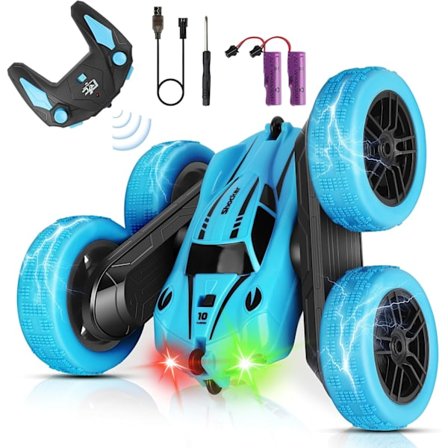 Fjernstyrede biler, RC Stuntbil, 4WD 2.4 Ghz Fjernstyret bil med LED-lys, 360° dobbeltsidet flips RC bil til 3 4 5 6 7 årige drenge og piger
