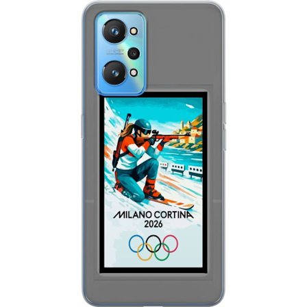 Kompatibelt Mobildeksel til Realme GT Neo2 Retroplakat Cortina Milano 2026 med fjell, vintersportsutøvere, italienske trikolor, Milano-katedralen og o