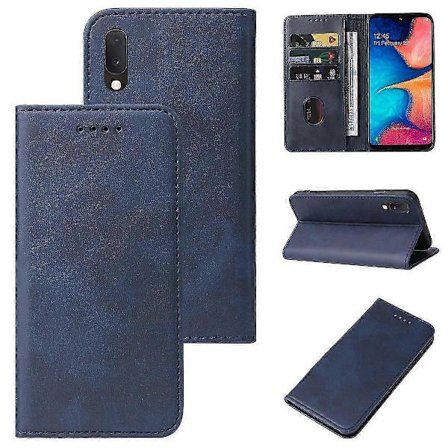 Lærtelefondeksel til Samsung Galaxy A20e med magnetisk lukking, slankt flip-deksel, beskyttende lommebokstil, støtsikkert mobildeksel