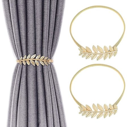 2 stk gardinholdere i gullbladform, minimalistiske gardiner