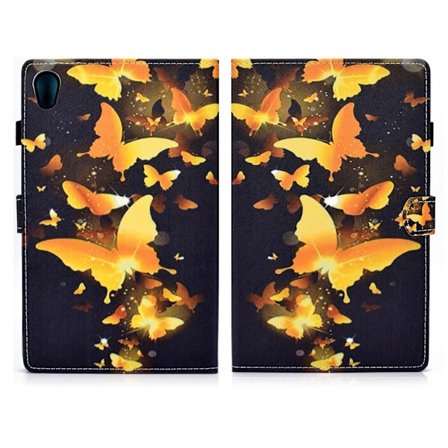 Lenovo Tab M10 HD Gen 2 läderfodral med vackert mönster och tryck - Guldfärgade Fjärilar