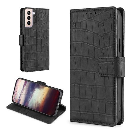 Crocodile Textured Læder Etui til Samsung Galaxy S21 - Sort