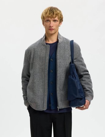 Selected Slhjens Wool Blend Bomber - Grey - L