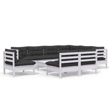 Vidaxl Loungegrupp Med Dynor 10 Delar Vit Massiv Furu Vit