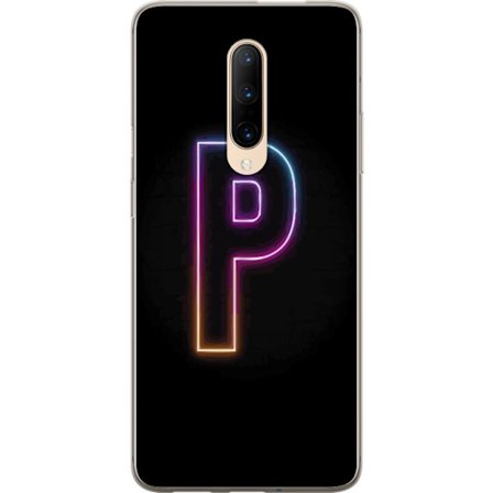 Kompatibel Mobilcover til OnePlus OnePlus 7 Pro Minimalistisk neonbogstav P i farvegradient og lyseffekt mod sort baggrund i digital neonstil