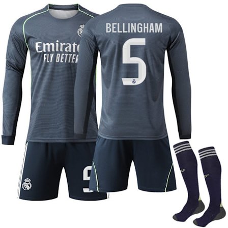 25-26 Real Madrid udebanetrøje børn voksen langærmet fodboldtrøje nr. 5 Bellingham-Perfet