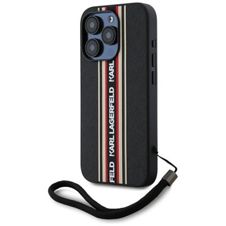 Karl Lagerfeld Saffiano Athleisure Stripes Cord iPhone 15 Pro Max-etui - rød