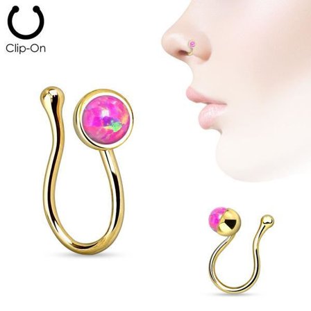 Clip On Guldpläterad "fake" näspiercing med Rosa Opal