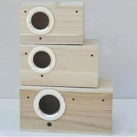 Papegøyereirhekseboks med innebygd baffel og anti-bite ring for parakitt undulat cockatiel dvergpapegøyer, utendørs visning og vannautomat